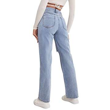 SweatyRocks Women's High Waist Straight Leg Jeans Ripped Distressed Denim Pants