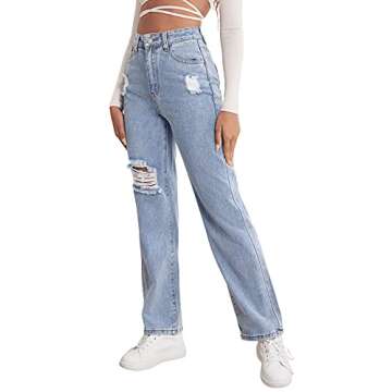 Stylish SweatyRocks High Waist Ripped Denim Jeans for Women