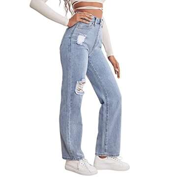 Stylish SweatyRocks High Waist Ripped Denim Jeans for Women