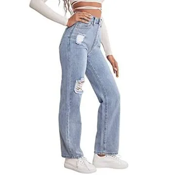 Stylish SweatyRocks High Waist Ripped Denim Jeans for Women