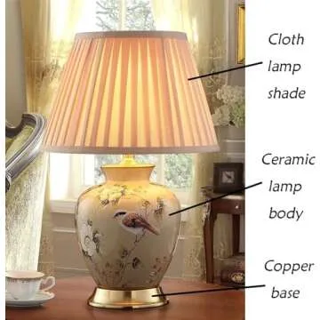 YUJUNDZSW Table Lamp Simple Ceramic Table Lamp Living Room Retro Luxury Hand Painted Bedside Lamp Copper Base Decorative Table Lamp Bedside Desk Lamp