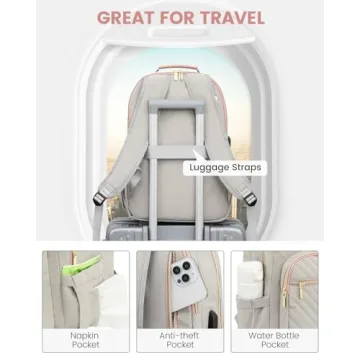 LOVEVOOK Laptop Backpack Purse for Women, Work Travel Computer Bags, College School Backpack for Student Girl, Quilted Casual Daypack with USB Port, Fit 15.6 Inch Laptop, Grey Pink