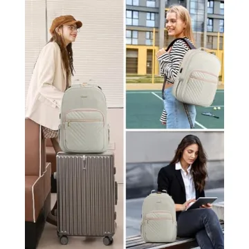 LOVEVOOK Laptop Backpack Purse for Women, Work Travel Computer Bags, College School Backpack for Student Girl, Quilted Casual Daypack with USB Port, Fit 15.6 Inch Laptop, Grey Pink