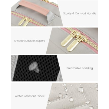 LOVEVOOK Laptop Backpack Purse for Women, Work Travel Computer Bags, College School Backpack for Student Girl, Quilted Casual Daypack with USB Port, Fit 15.6 Inch Laptop, Grey Pink