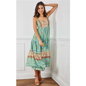 Angashion Women's Floral Adjustable Spaghetti Strap V Neck Boho Long Maxi Dress Summer Beach Flowy E...