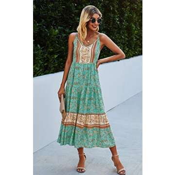 Angashion Floral Maxi Dress Women Adjustable V Neck