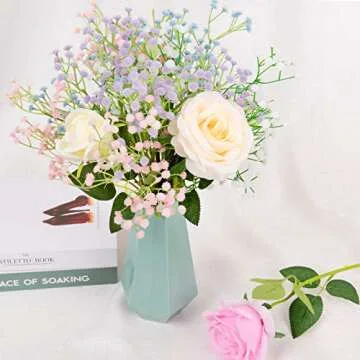 Whaline 4 Color Artificial Baby's Breath Flowers 23.2inch Fake Gypsophila Faux Bouquets for Wedding Party Home Decor Wreath Floral 8 Pack