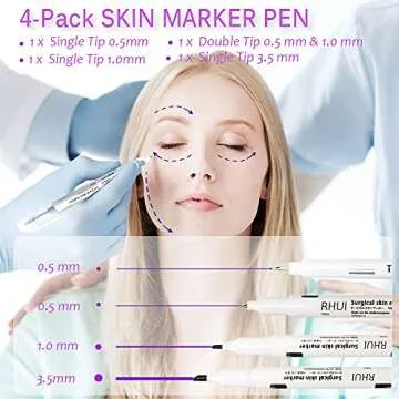Surgical Skin Marker Pen 4-Pack Professional Sterile Tip Tattoo Stencil Markers Pen Scribes Purple, Individually Wrapped (Tip Size: 0.5mm/1mm/3.5mm)