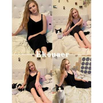 Ekouaer Women's Plus Size Nightgown - Sleeveless Comfort