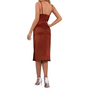 LYANER Satin Drape Cowl Neck Sleeveless Dress Rust Brown X-L