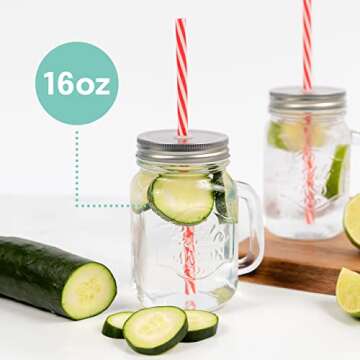 Estilo Glass Mason Jars with Handles, Lid and Straw 16 oz | Drinking Glasses Cups Mug Set for Iced C...