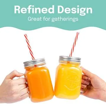 Estilo Glass Mason Jars with Handles, Lid and Straw 16 oz | Drinking Glasses Cups Mug Set for Iced Coffee, Tea & Smoothie - Set of 6