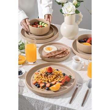 FOBENTA Dinnerware Sets for 4, 12-Piece Warm Taupe Plates and Bowls Sets, Stoneware Dish Set with Earthy Elegance, Microwave & Dishwasher Safe, Cozy & Versatile for Everyday Dining & Gatherings