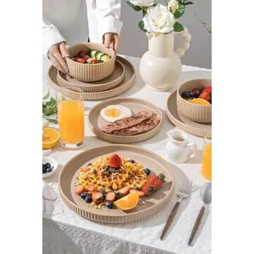 FOBENTA Dinnerware Sets for 4, 12-Piece Warm Taupe Plates and Bowls Sets, Stoneware Dish Set with Earthy Elegance, Microwave & Dishwasher Safe, Cozy & Versatile for Everyday Dining & Gatherings