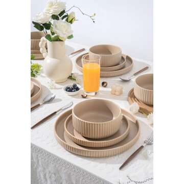 FOBENTA Dinnerware Sets for 4, 12-Piece Warm Taupe Plates and Bowls Sets, Stoneware Dish Set with Earthy Elegance, Microwave & Dishwasher Safe, Cozy & Versatile for Everyday Dining & Gatherings