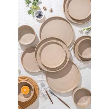 FOBENTA Dinnerware Sets for 4, 12-Piece Warm Taupe Plates and Bowls Sets, Stoneware Dish Set with Earthy Elegance, Microwave & Dishwasher Safe, Cozy & Versatile for Everyday Dining & Gatherings