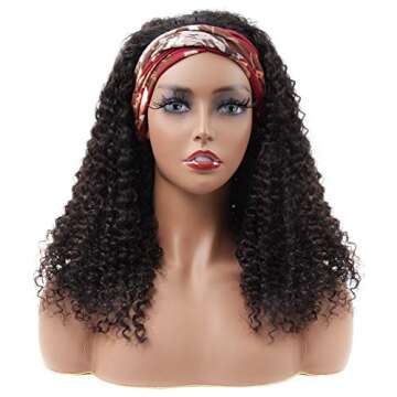 ISEE Headband Wig Human Hair Kinky Curly Human Hair Wigs for Black Women Glueless None Lace Front Wi...