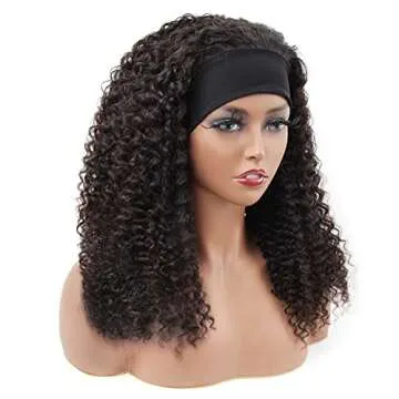 ISEE Headband Wig Human Hair Kinky Curly Human Hair Wigs for Black Women Glueless None Lace Front Wigs 180% Density 20inch