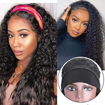 ISEE Headband Wig Human Hair Kinky Curly Human Hair Wigs for Black Women Glueless None Lace Front Wigs 180% Density 20inch