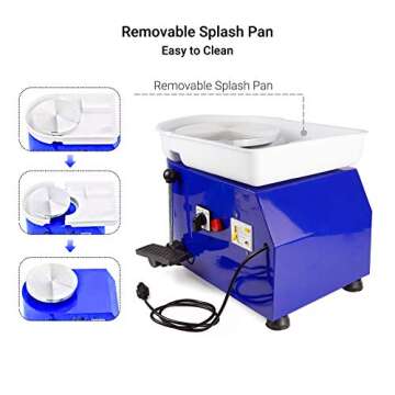 Tekchic Pottery Wheel Machine 350W Electric Pottery DIY Clay Tool with Foot Pedal - Blue