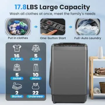 Nictemaw 17.8 Lbs Portable Washing Machine, 2.4 Cu.ft Full Automatic Portable Washer with 10 Wash Programs, 8 Water Levels, Built-in Drain Pump, Washer Dryer Combo for Apartment, Home, Dorm, RV, Grey