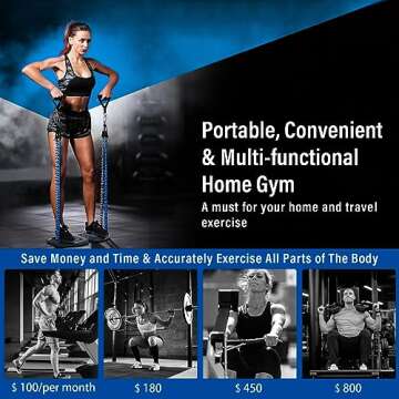 Portable Home Gym Workout Equipment with 16 Exercise Accessories Including Fitness Push Up Board Ela...