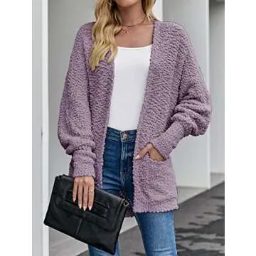 MEROKEETY Women's 2024 Fuzzy Batwing Cardigan Sweater