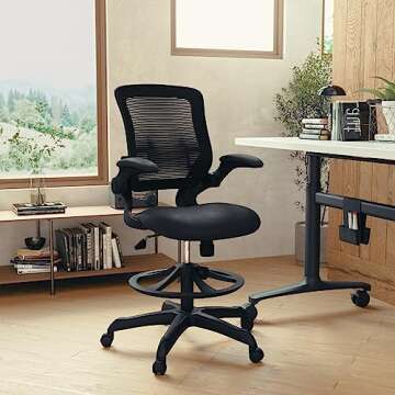 Flash Furniture Kale Mid-Back Swivel Office Chair with Adjustable Foot Ring, Lumbar Support, and Sea...