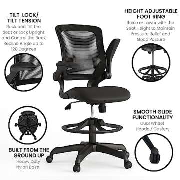 Flash Furniture Kale Mid-Back Swivel Office Chair with Adjustable Foot Ring, Lumbar Support, and Seat Height, Ergonomic Mesh Executive Chair, Black