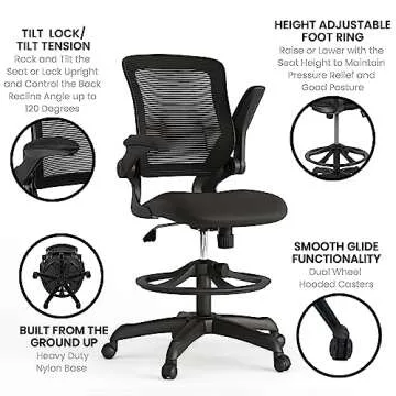 Flash Furniture Kale Mid-Back Swivel Office Chair with Adjustable Foot Ring, Lumbar Support, and Seat Height, Ergonomic Mesh Executive Chair, Black