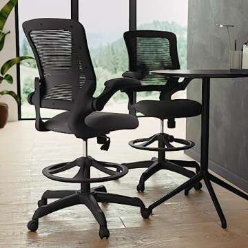 Flash Furniture Kale Mid-Back Swivel Office Chair with Adjustable Foot Ring, Lumbar Support, and Seat Height, Ergonomic Mesh Executive Chair, Black