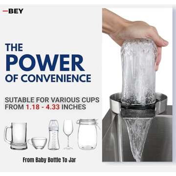BEY Automatic Glass Rinser - Powerful Cup Washer for Kitchen Sink, Stainless Steel Baby Bottle Cleaner Sinks Attachment, Bar Accessories Spray Metal