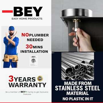 BEY Automatic Glass Rinser - Powerful Cup Washer for Kitchen Sink, Stainless Steel Baby Bottle Cleaner Sinks Attachment, Bar Accessories Spray Metal