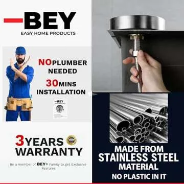 BEY Automatic Glass Rinser - Powerful Cup Washer for Kitchen Sink, Stainless Steel Baby Bottle Cleaner Sinks Attachment, Bar Accessories Spray Metal