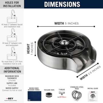 BEY Automatic Glass Rinser - Powerful Cup Washer for Kitchen Sink, Stainless Steel Baby Bottle Cleaner Sinks Attachment, Bar Accessories Spray Metal
