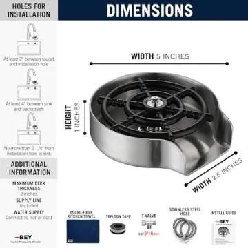 BEY Automatic Glass Rinser - Powerful Cup Washer for Kitchen Sink, Stainless Steel Baby Bottle Cleaner Sinks Attachment, Bar Accessories Spray Metal