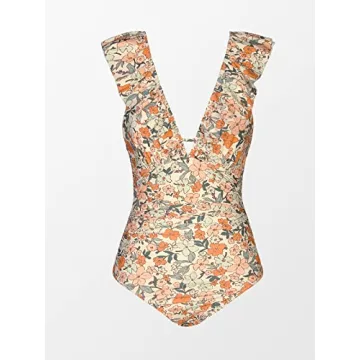 CUPSHE Deep V Neck Floral One Piece Swimsuit
