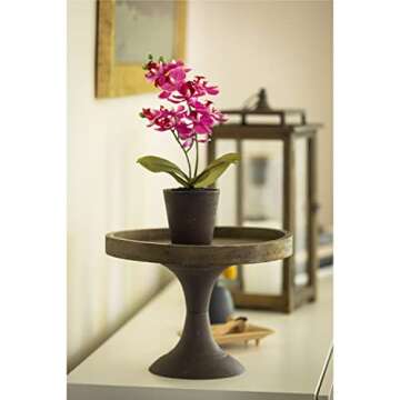 Stonebriar Rustic Worn Natural Wood and Metal Pedestal Tray, Decorative Pillar Candle Holder, For Centerpieces, Mantel Decoration, or Any Table Top, Large