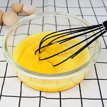 GorGin high temperature and easy to clean silicone whisk, stirrer, 10 inch, grip good grip design for Blending Whisking Beating Stirring Cooking Baking (1 Pack | black)