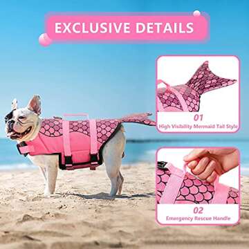 Portable Dog Swimsuits - Adjustable Floating Jackets with Rescue Handle for Small Medium Dogs, Safet...