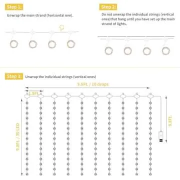 Minetom Curtain Lights, 300 LED Dimmable Fairy Lights with Remote and Timer, 8 Modes, USB Powered String Lights for Room Wall Party Xmas Indoor Decor, Warm White