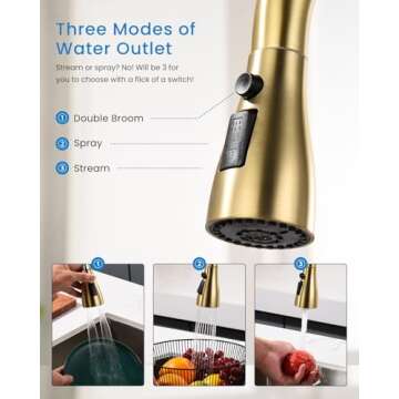 APPASO Touchless Kitchen Faucets Gold, Brushed Gold Kitchen Faucet Touchless, Touchless Kitchen Faucet with Pull-Down Sprayer and Soap Dispenser, Stainless Hands Free Faucet for Kitchen Sink 2-4 Hole