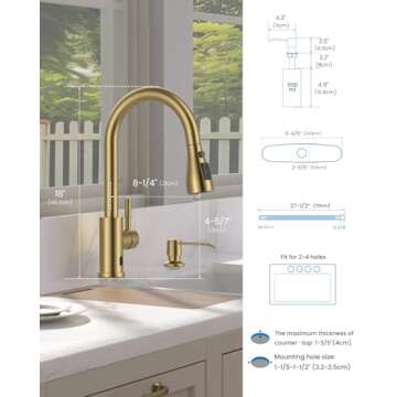 APPASO Touchless Kitchen Faucets Gold, Brushed Gold Kitchen Faucet Touchless, Touchless Kitchen Faucet with Pull-Down Sprayer and Soap Dispenser, Stainless Hands Free Faucet for Kitchen Sink 2-4 Hole