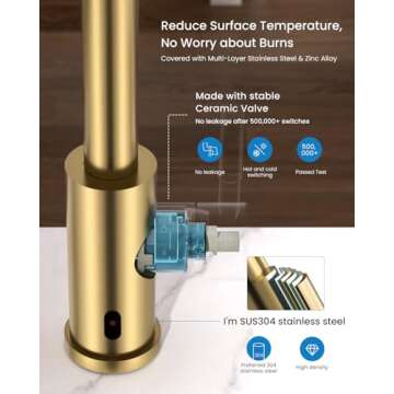 APPASO Touchless Kitchen Faucets Gold, Brushed Gold Kitchen Faucet Touchless, Touchless Kitchen Faucet with Pull-Down Sprayer and Soap Dispenser, Stainless Hands Free Faucet for Kitchen Sink 2-4 Hole