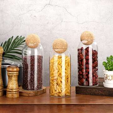 3 Pcs Glass Jar Storage Container with Ball Cork Decorative Round Organizer Bottle Sealed Canister J...