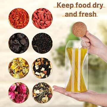 3 Pcs Glass Jar Storage Container with Ball Cork Decorative Round Organizer Bottle Sealed Canister Jar with Airtight Seal Wooden Lid for Food Coffee Bean Candy Biscuits Spice(1000 ML/ 34 Oz)