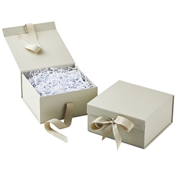 Hallmark Medium Gift Boxes with Bow and Shredded Paper Fill, Pack of 2 (Antique White 8 inch Box) fo...