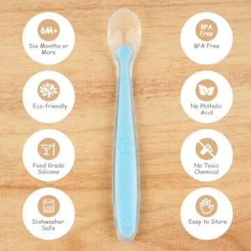 Vicloon Baby Silicone Spoons, 5 PCS Baby Training Feeding Spoons for First Stage 4 Months Toddlers Infants, Baby Utensils Feeding Supplies, Soft Tip BPA Free Gum-Friendly Dishwasher Boil-Proof