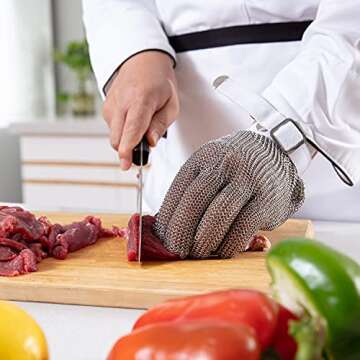 Dowellife Chainmail Glove - Food Safe & Cut Resistant Kitchen Safety Gear