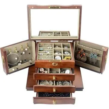 Vintage Wooden Jewelry Box for Women with Lock
